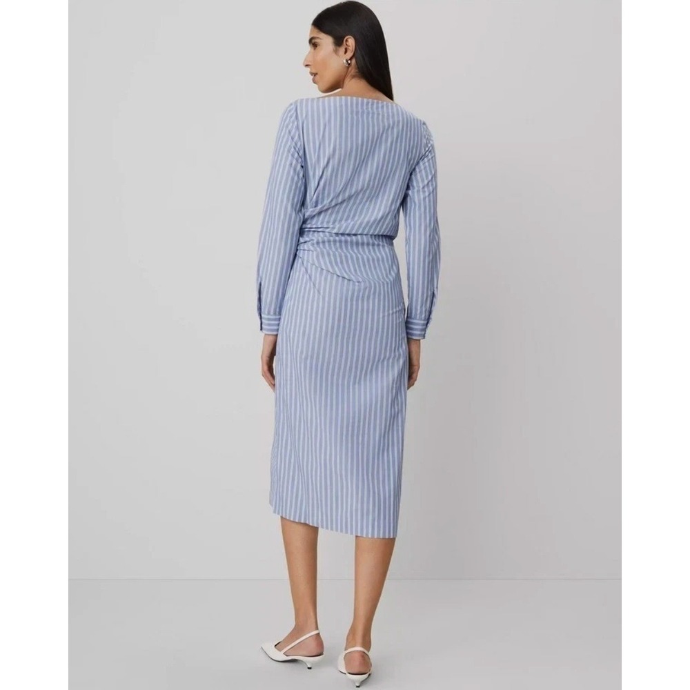 Ann Taylor NEW Striped Faux Wrap Dress 12 Petite Blue White Cotton Long Sleeve - Picture 8 of 12